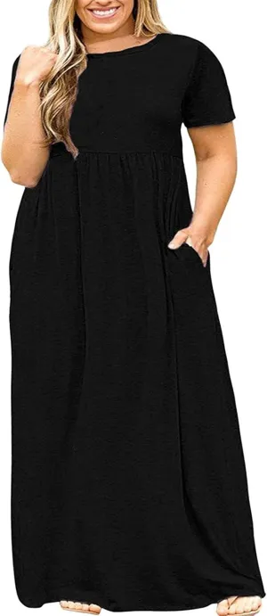 Halife Plus Size Dresses for Curvy Women Summer Casual Beach Long Maxi Dress with Pockets