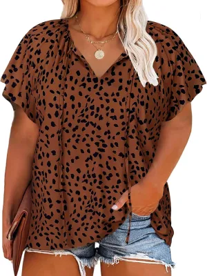 Halife Women's Plus Size Boho Tops Floral Printed V Neck Casual Summer Blouses Shirts