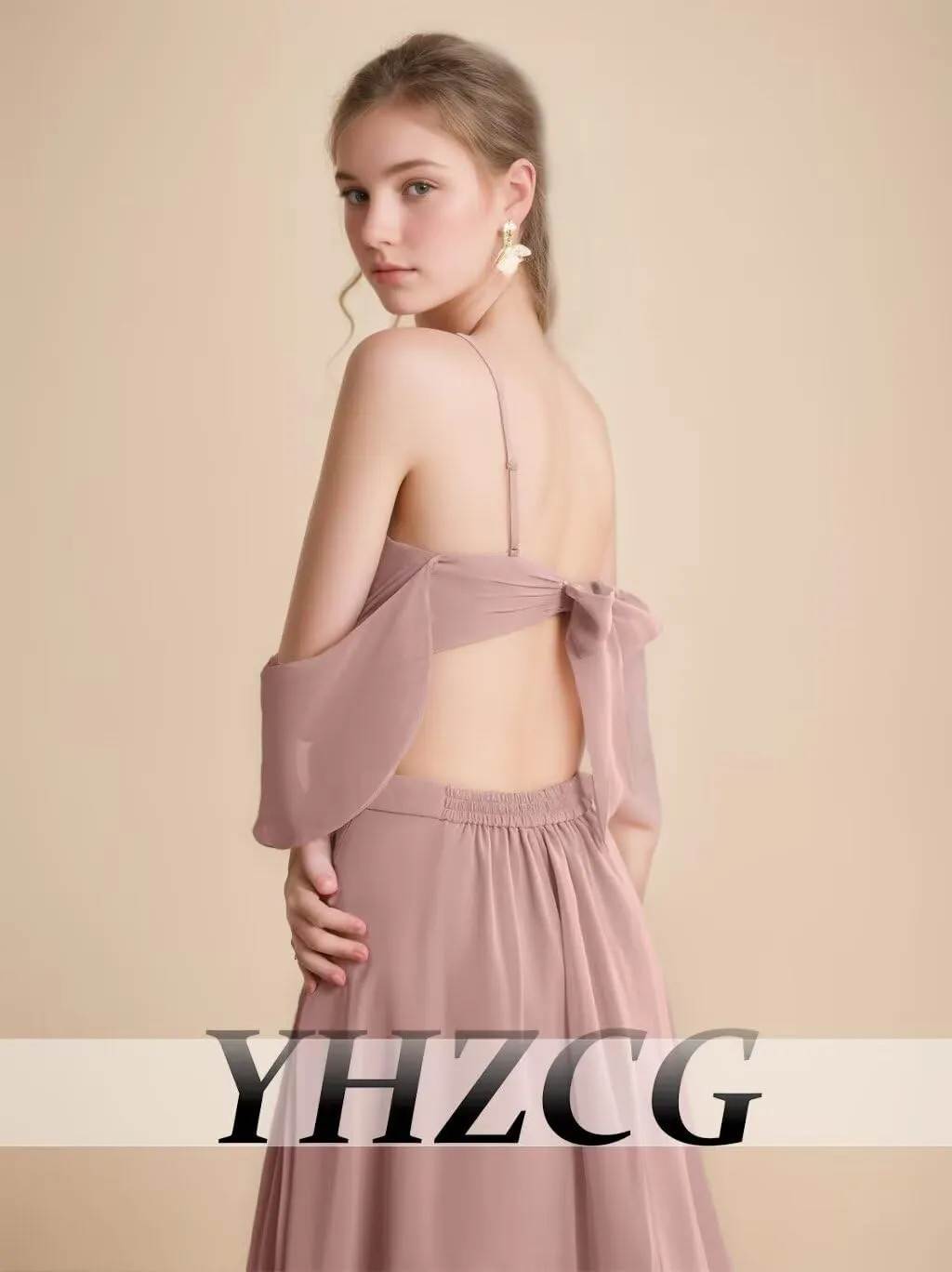 Halter Maxi Chiffon Prom Dresses Strapless 2 Piece Ruffle Long Sleeve Guest Dress Evening Gowns Women's