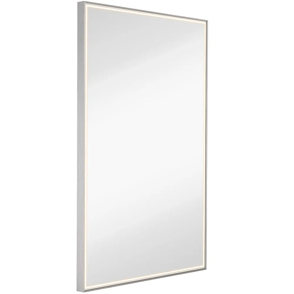 Hamilton Hills Brushed Metal Mirror with Lights | Lighted Backlit LED Wall Mirror