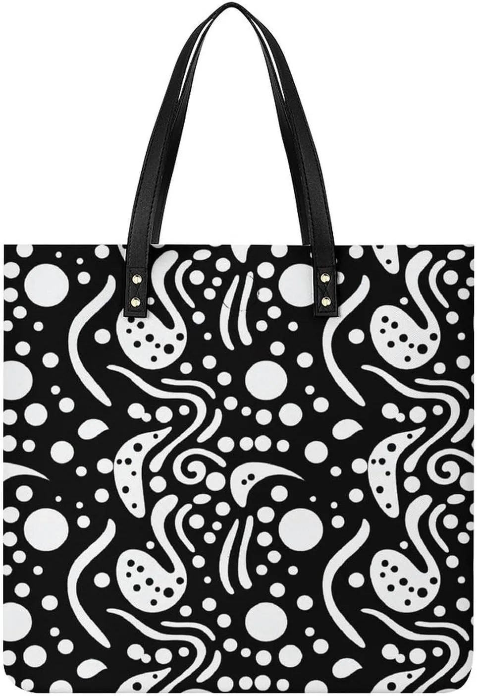 Handbags for WomenBlack White CirclesTrendy Vegan Leather Hobo Handbags,Women's Soft Bucket Bag For Women - Ladies Handbags For Work, Travel, Casual Use,Birthday Gifts