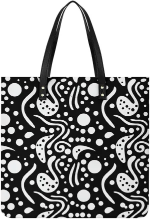 Handbags for WomenBlack White CirclesTrendy Vegan Leather Hobo Handbags,Women's Soft Bucket Bag For Women - Ladies Handbags For Work, Travel, Casual Use,Birthday Gifts