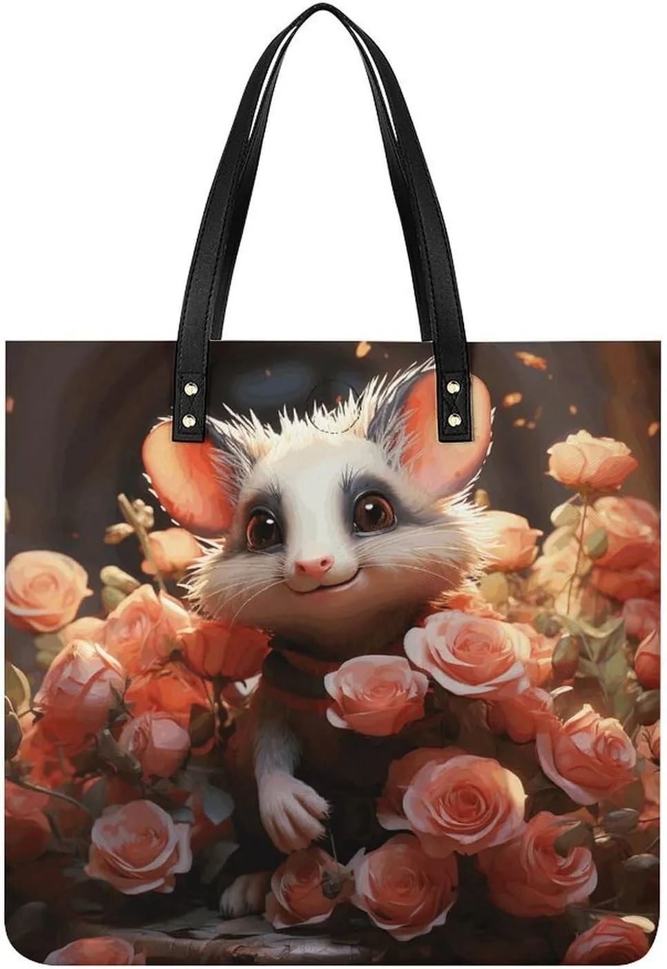 Handbags for WomenCartoon Opossum And RosesTrendy Vegan Leather Hobo Handbags,Women's Soft Bucket Bag For Women - Ladies Handbags For Work, Travel, Casual Use,Birthday Gifts