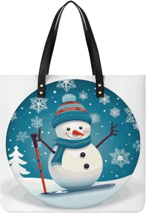 Handbags for WomenChristmas Snowman SnowflakeTrendy Vegan Leather Hobo Handbags,Women's Soft Bucket Bag For Women - Ladies Handbags For Work, Travel, Casual Use,Birthday Gifts