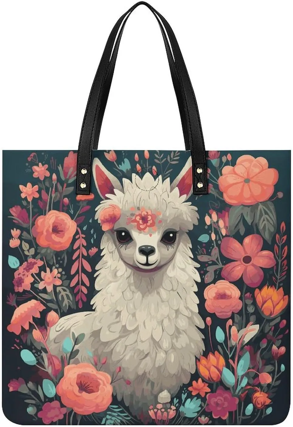 Handbags for WomenCute Llama FloralTrendy Vegan Leather Hobo Handbags,Women's Soft Bucket Bag For Women - Ladies Handbags For Work, Travel, Casual Use,Birthday Gifts