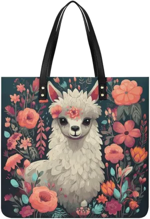 Handbags for WomenCute Llama FloralTrendy Vegan Leather Hobo Handbags,Women's Soft Bucket Bag For Women - Ladies Handbags For Work, Travel, Casual Use,Birthday Gifts