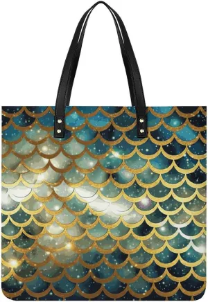 Handbags for WomenGolden Glittering Fish ScalesTrendy Vegan Leather Hobo Handbags,Women's Soft Bucket Bag For Women - Ladies Handbags For Work, Travel, Casual Use,Birthday Gifts