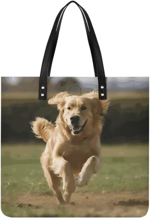 Handbags for WomenGolden Retriever RunningTrendy Vegan Leather Hobo Handbags,Women's Soft Bucket Bag For Women - Ladies Handbags For Work, Travel, Casual Use,Birthday Gifts