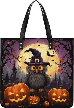 Handbags for WomenHalloween Owl Ghost PumpkinTrendy Vegan Leather Hobo Handbags,Women's Soft Bucket Bag For Women - Ladies Handbags For Work, Travel, Casual Use,Birthday Gifts