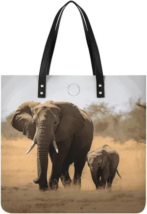 Handbags for WomenWalking Elephants MotherTrendy Vegan Leather Hobo Handbags,Women's Soft Bucket Bag For Women - Ladies Handbags For Work, Travel, Casual Use,Birthday Gifts