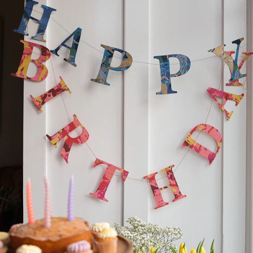 Happy Birthday - Recycled Red Mix Sewn Garland