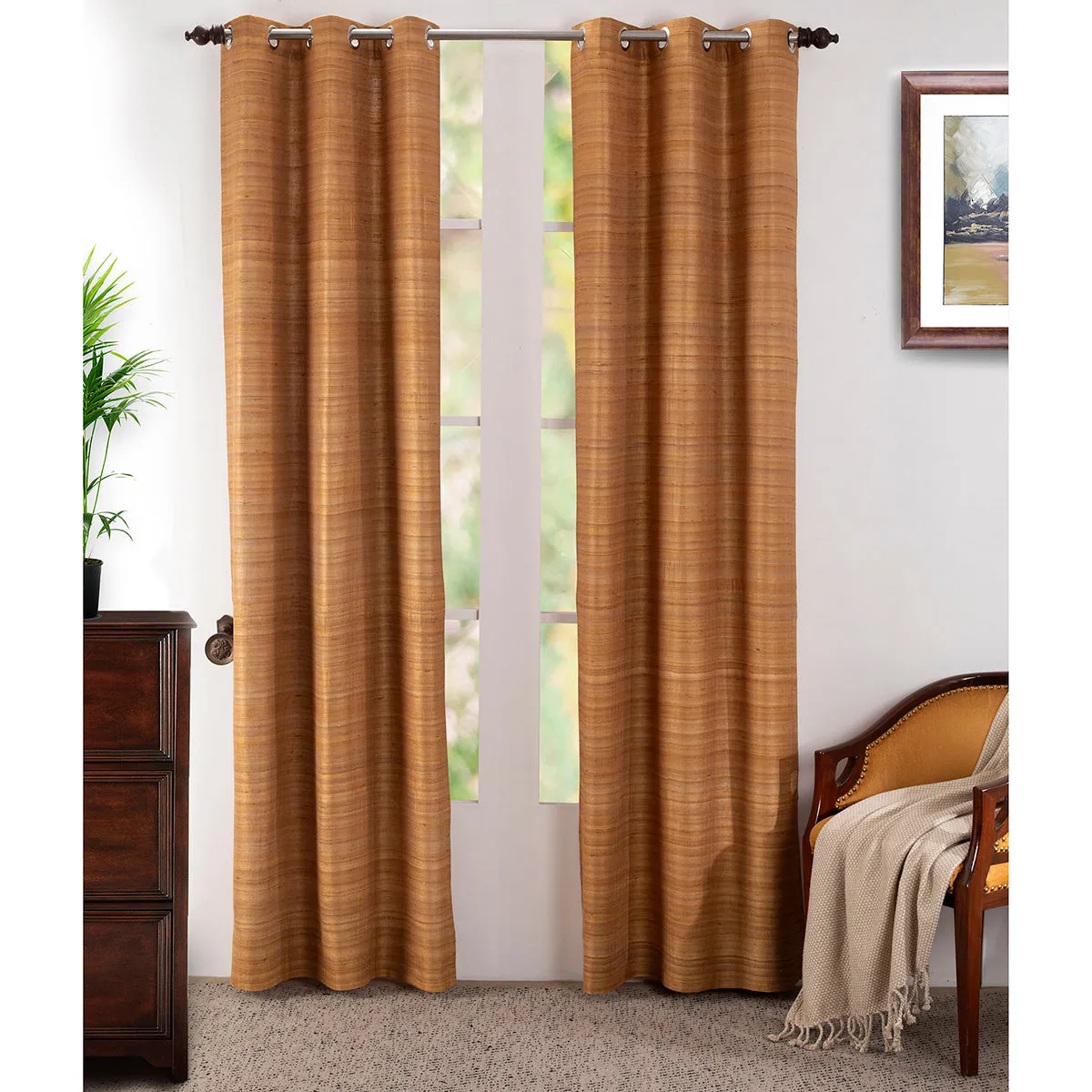 Hickory Silk Solid 2PC Gold Curtain Set