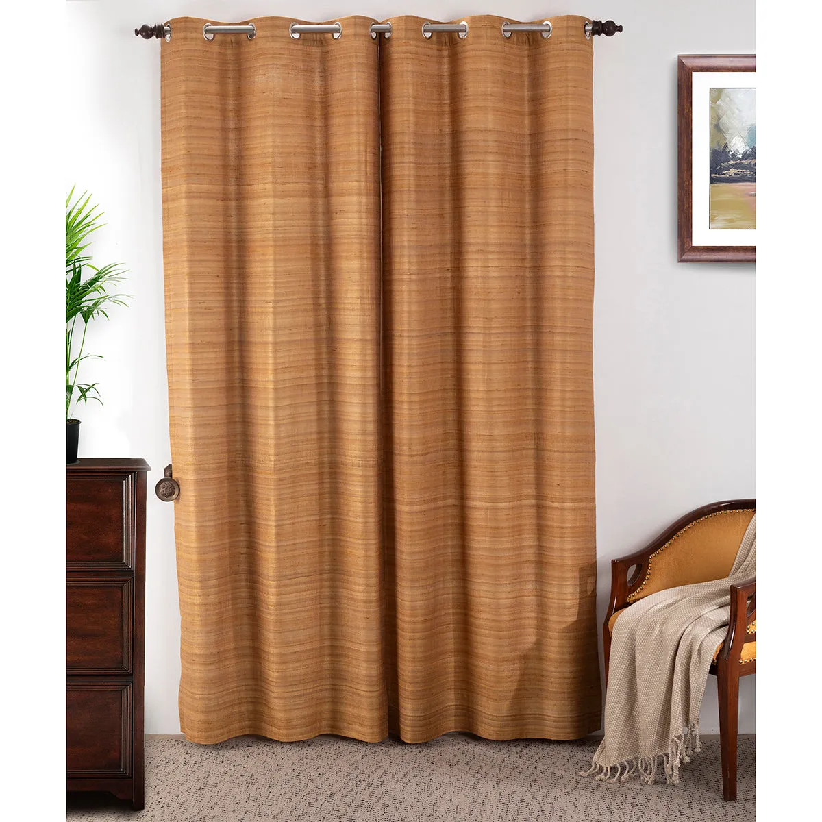 Hickory Silk Solid 2PC Gold Curtain Set