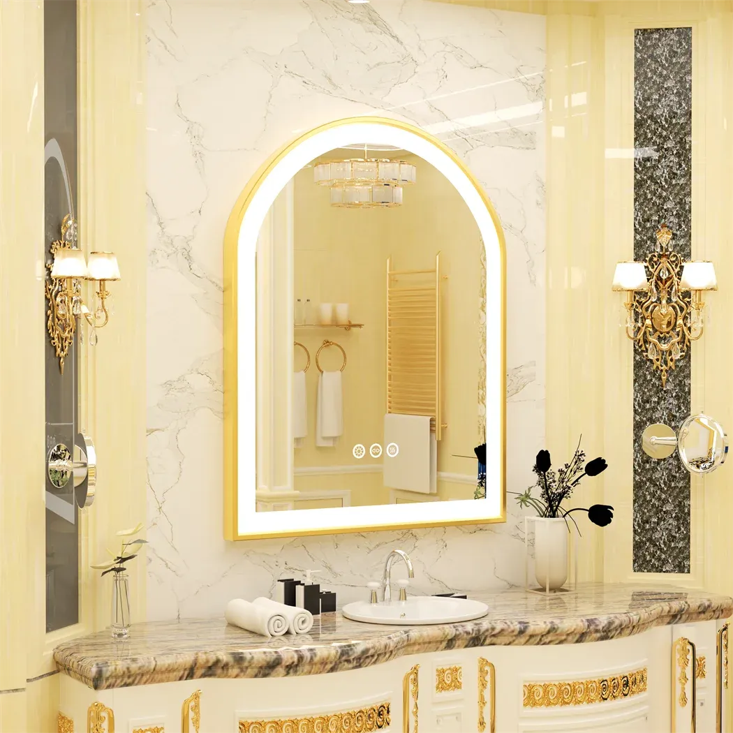 High-End LED Bathroom Mirror with Demister and Memory Function, Arch Framed, 3 Lighting Modes