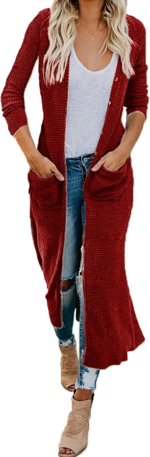 HZSONNE Women's Boho Long Casual Cardigan Long Sleeve Button Down Front Pocket Knitted Sweater Blouses