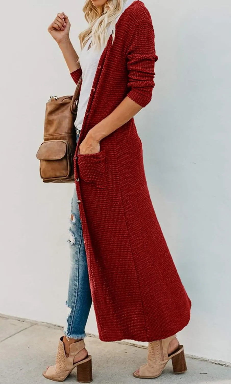 HZSONNE Women's Boho Long Casual Cardigan Long Sleeve Button Down Front Pocket Knitted Sweater Blouses
