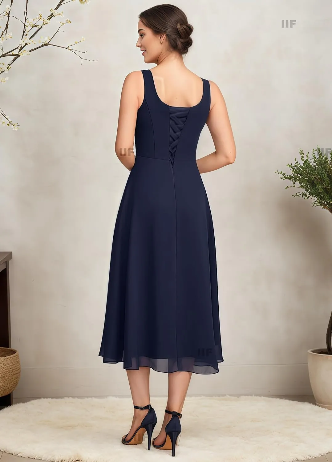 IIF 2 Pieces Mother of The Bride Dresses for Wedding Short Sleeve Chiffon A-Line Party Dress with Jacket IIF161