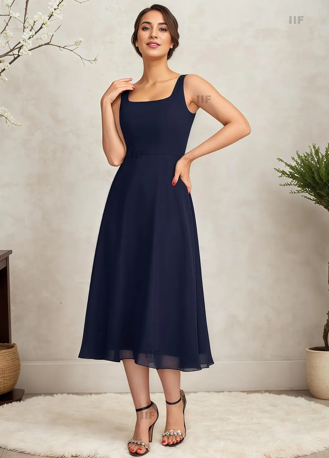 IIF 2 Pieces Mother of The Bride Dresses for Wedding Short Sleeve Chiffon A-Line Party Dress with Jacket IIF161