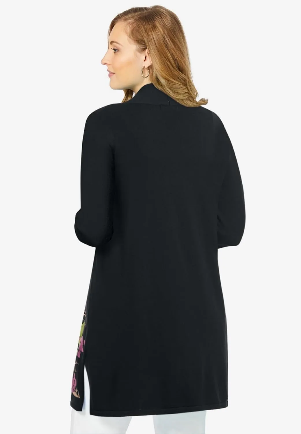 Jessica London Women's Plus Size Fine Gauge Cardigan Long Open Front Sweater