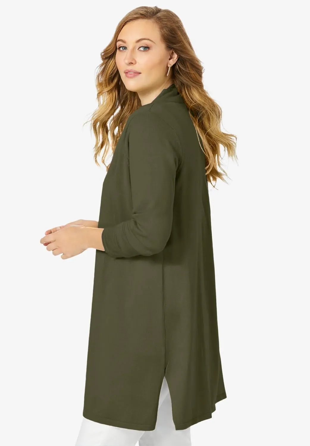Jessica London Women's Plus Size Fine Gauge Cardigan Long Open Front Sweater