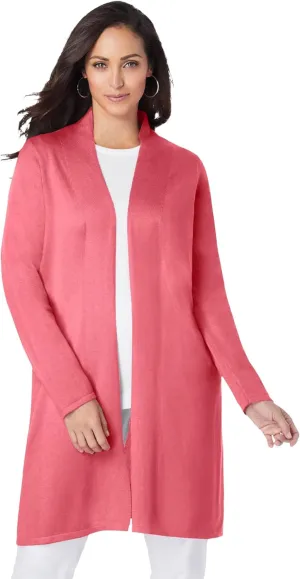 Jessica London Women's Plus Size Fine Gauge Cardigan Long Open Front Sweater