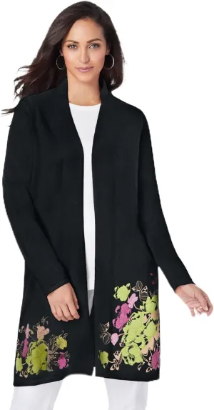 Jessica London Women's Plus Size Fine Gauge Cardigan Long Open Front Sweater