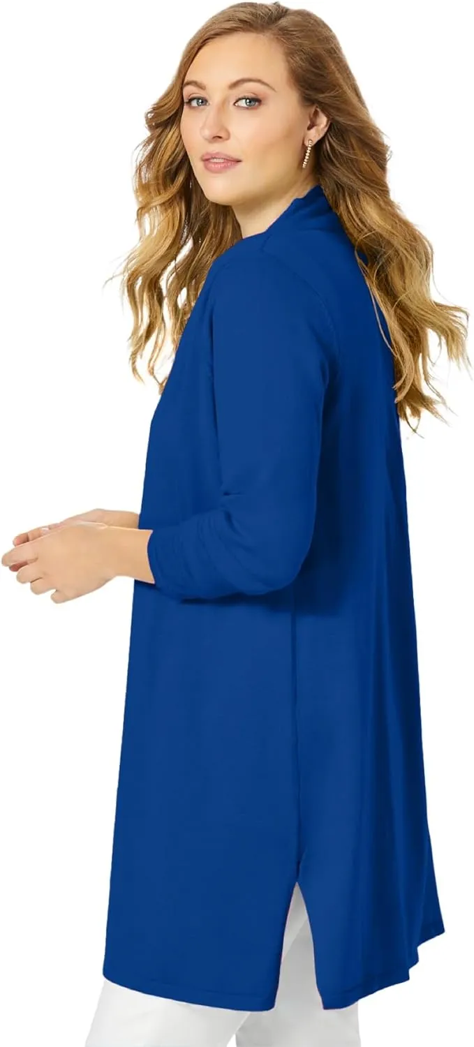 Jessica London Women's Plus Size Fine Gauge Cardigan Long Open Front Sweater