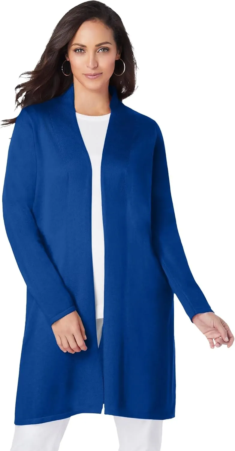 Jessica London Women's Plus Size Fine Gauge Cardigan Long Open Front Sweater