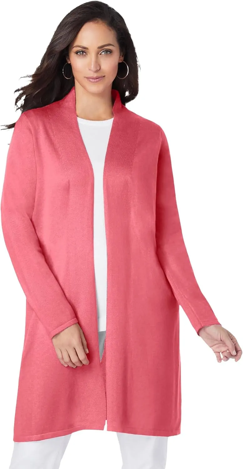 Jessica London Women's Plus Size Fine Gauge Cardigan Long Open Front Sweater