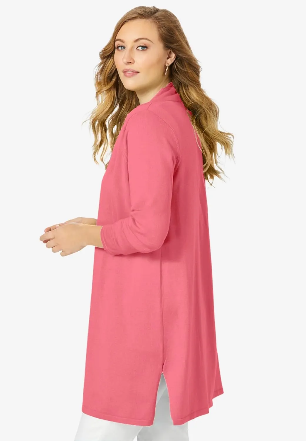 Jessica London Women's Plus Size Fine Gauge Cardigan Long Open Front Sweater