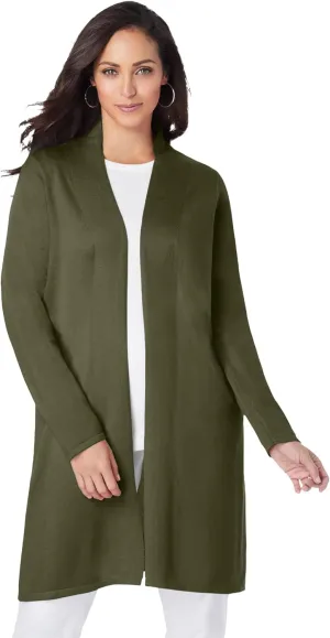 Jessica London Women's Plus Size Fine Gauge Cardigan Long Open Front Sweater