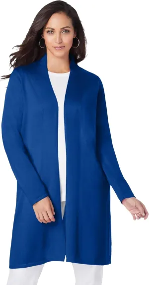 Jessica London Women's Plus Size Fine Gauge Cardigan Long Open Front Sweater