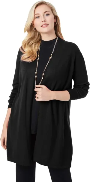 Jessica London Women's Plus Size Fine Gauge Cardigan Long Open Front Sweater