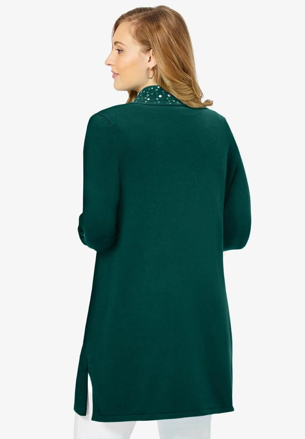 Jessica London Women's Plus Size Fine Gauge Cardigan Long Open Front Sweater