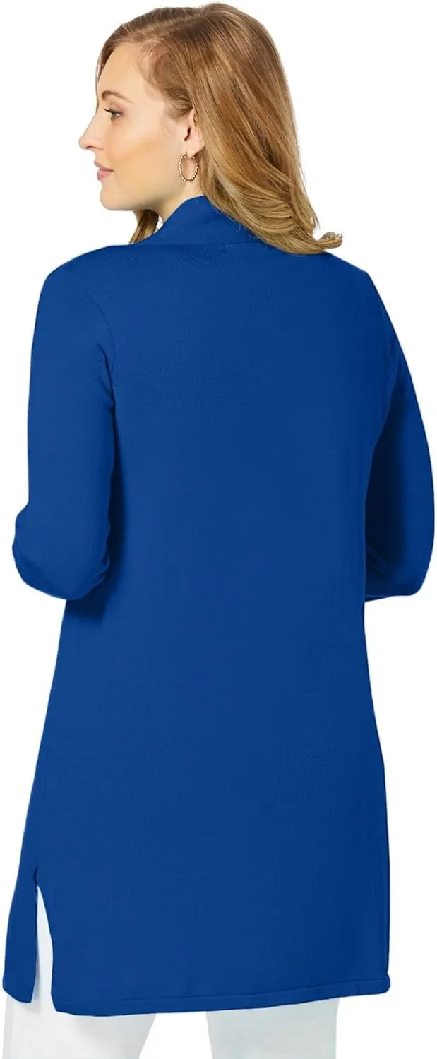 Jessica London Women's Plus Size Fine Gauge Cardigan Long Open Front Sweater