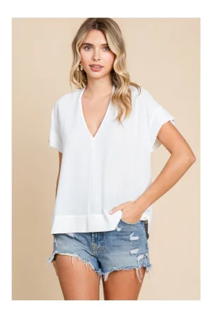 Jodifl Basic Off White Short Sleeve Blouse