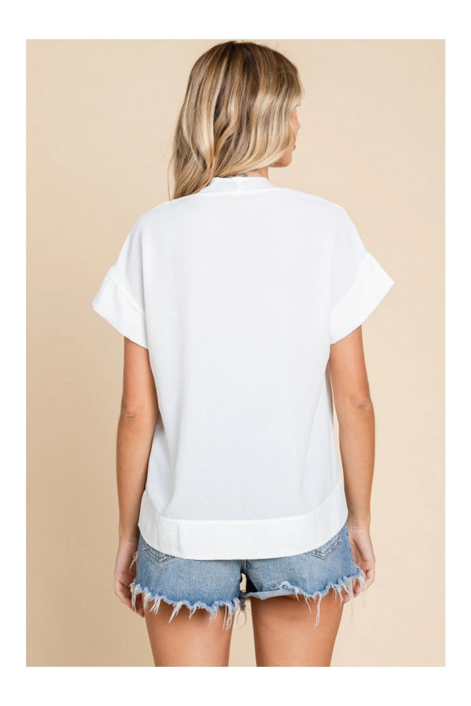 Jodifl Basic Off White Short Sleeve Blouse