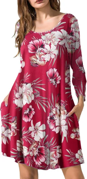 JollieLovin Women 3/4 Sleeve Plus Size Casual Fall Dresses 2024 Crew Neck T Shirt Long Tunic Dress