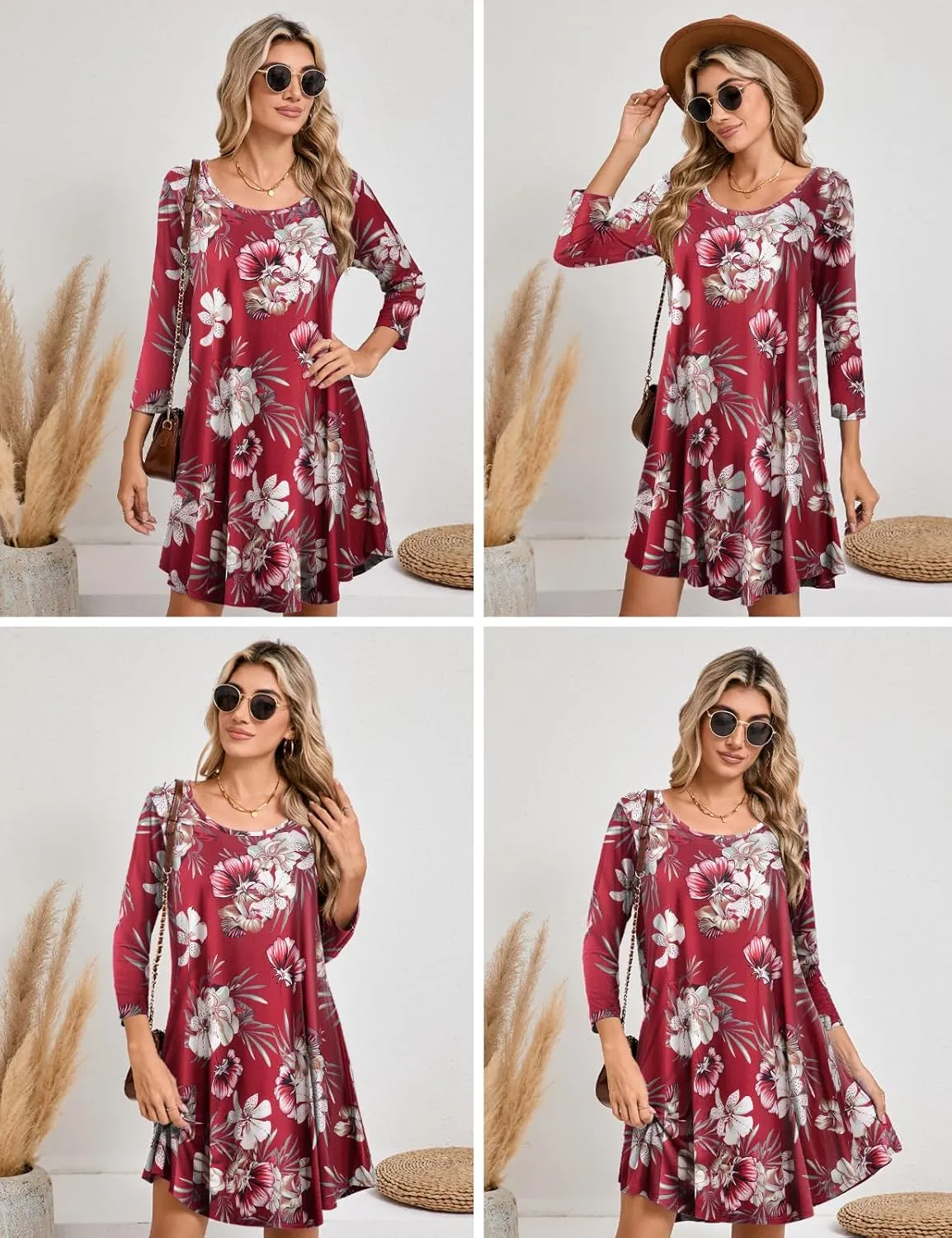 JollieLovin Women 3/4 Sleeve Plus Size Casual Fall Dresses 2024 Crew Neck T Shirt Long Tunic Dress