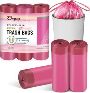 JOYEUX 2.6 Gallon Small Trash Bags Bathroom, Thickened Drawstring Mini Garbage Bags for Home, Office, Kitchen, 60 Count