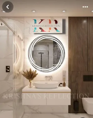 K R KRISHNA'S Reflection Wall Mount Round Touch Sensor LED Light Mirror Glass (Warm White, Natural White, 24 x 24 INCH)