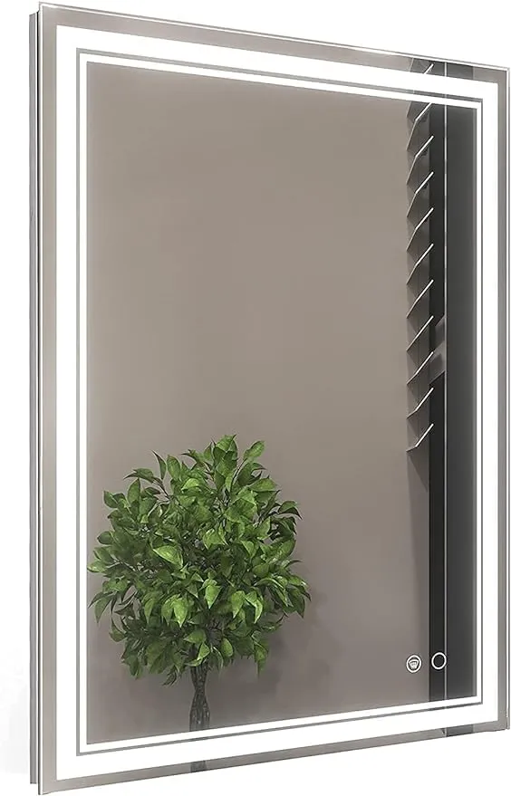 KAMAL INTERIORS LED Light Wall Mounted Mirror for Bathroom, Vanity, Washbasin Office Mirror LED Light with Sensor/Adjustable White/Daylight (Front : White, 18"X24" (Vertical))