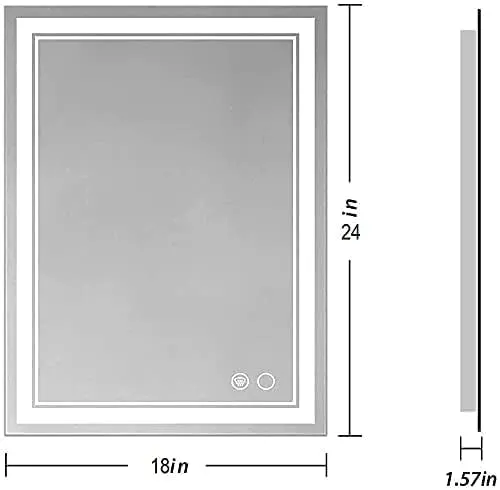 KAMAL INTERIORS LED Light Wall Mounted Mirror for Bathroom, Vanity, Washbasin Office Mirror LED Light with Sensor/Adjustable White/Daylight (Front : White, 18"X24" (Vertical))