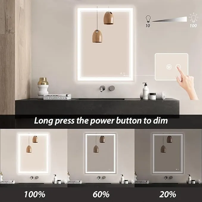 KAMAL INTERIORS LED Light Wall Mounted Mirror for Bathroom, Vanity, Washbasin Office Mirror LED Light with Sensor/Adjustable White/Daylight (Front : White, 18"X24" (Vertical))
