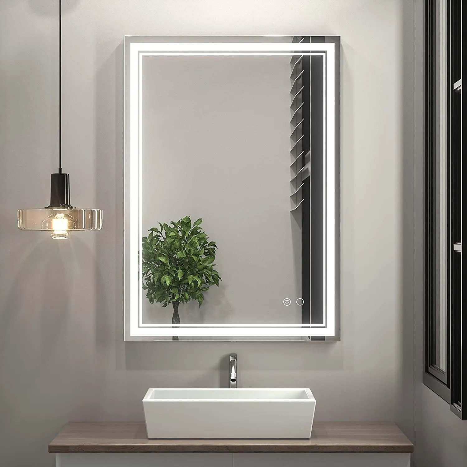 KAMAL INTERIORS LED Light Wall Mounted Mirror for Bathroom, Vanity, Washbasin Office Mirror LED Light with Sensor/Adjustable White/Daylight (Front : White, 18"X24" (Vertical))