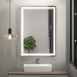 KAMAL INTERIORS LED Light Wall Mounted Mirror for Bathroom, Vanity, Washbasin Office Mirror LED Light with Sensor/Adjustable White/Daylight (Front : White, 18"X24" (Vertical))