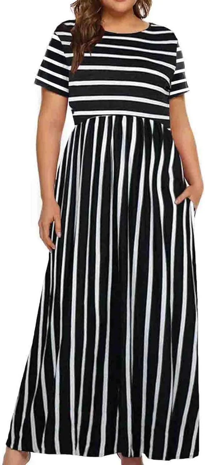 Kancystore Women's Short Sleeve Plus Size Maxi Dress with Pockets Loose Casual Summer Dresses