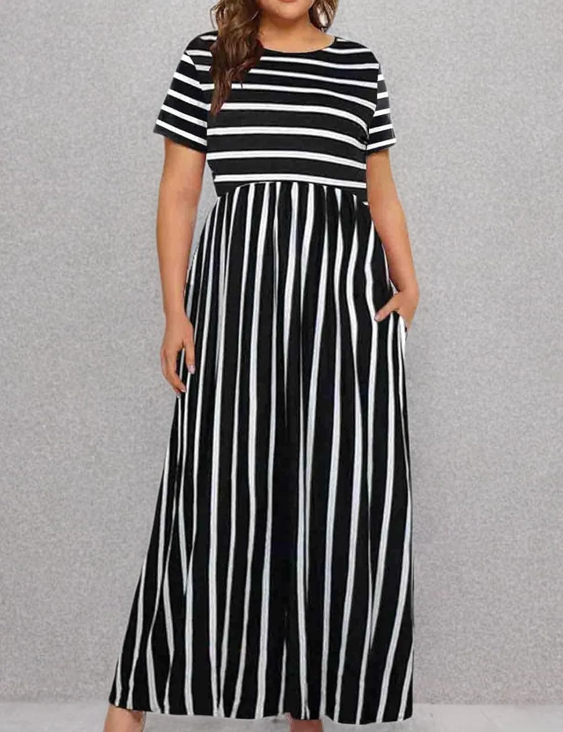 Kancystore Women's Short Sleeve Plus Size Maxi Dress with Pockets Loose Casual Summer Dresses