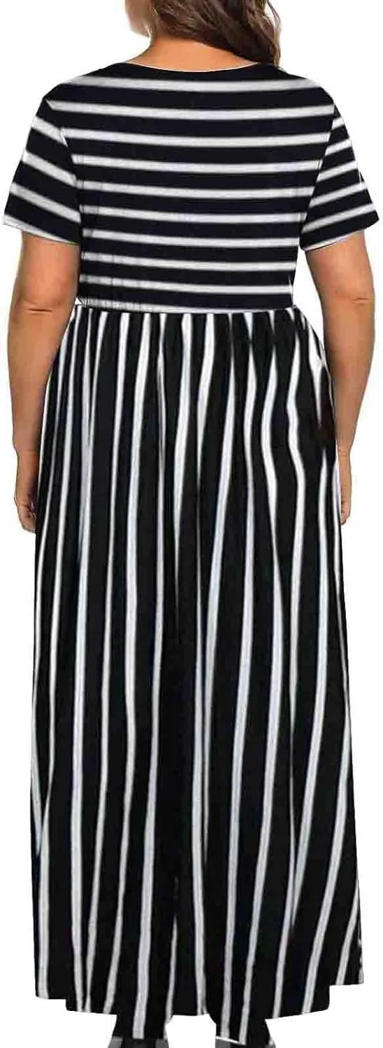 Kancystore Women's Short Sleeve Plus Size Maxi Dress with Pockets Loose Casual Summer Dresses