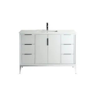 KD99GW ,48″ GLOSS WHITE VANITY WITH QUARTZ COUNTER TOP
